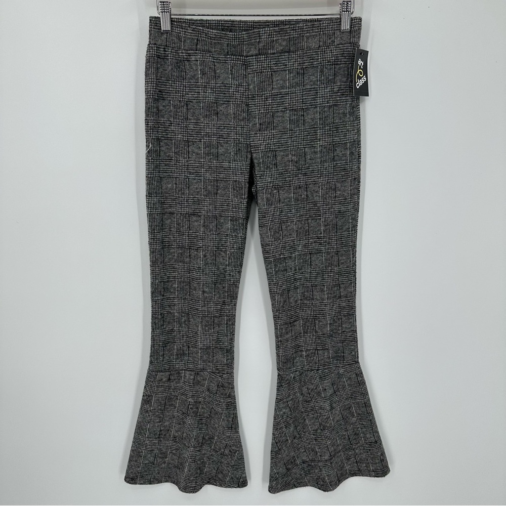 Girl's Art Class High Waist Bell Bottom Gray White Plaid Pants Sz 14/16 XL NEW